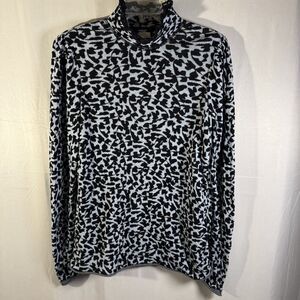 Nic & Zoe Women’s Mock Neck Top M Black Light Blue Abstract Print Stretch Casual